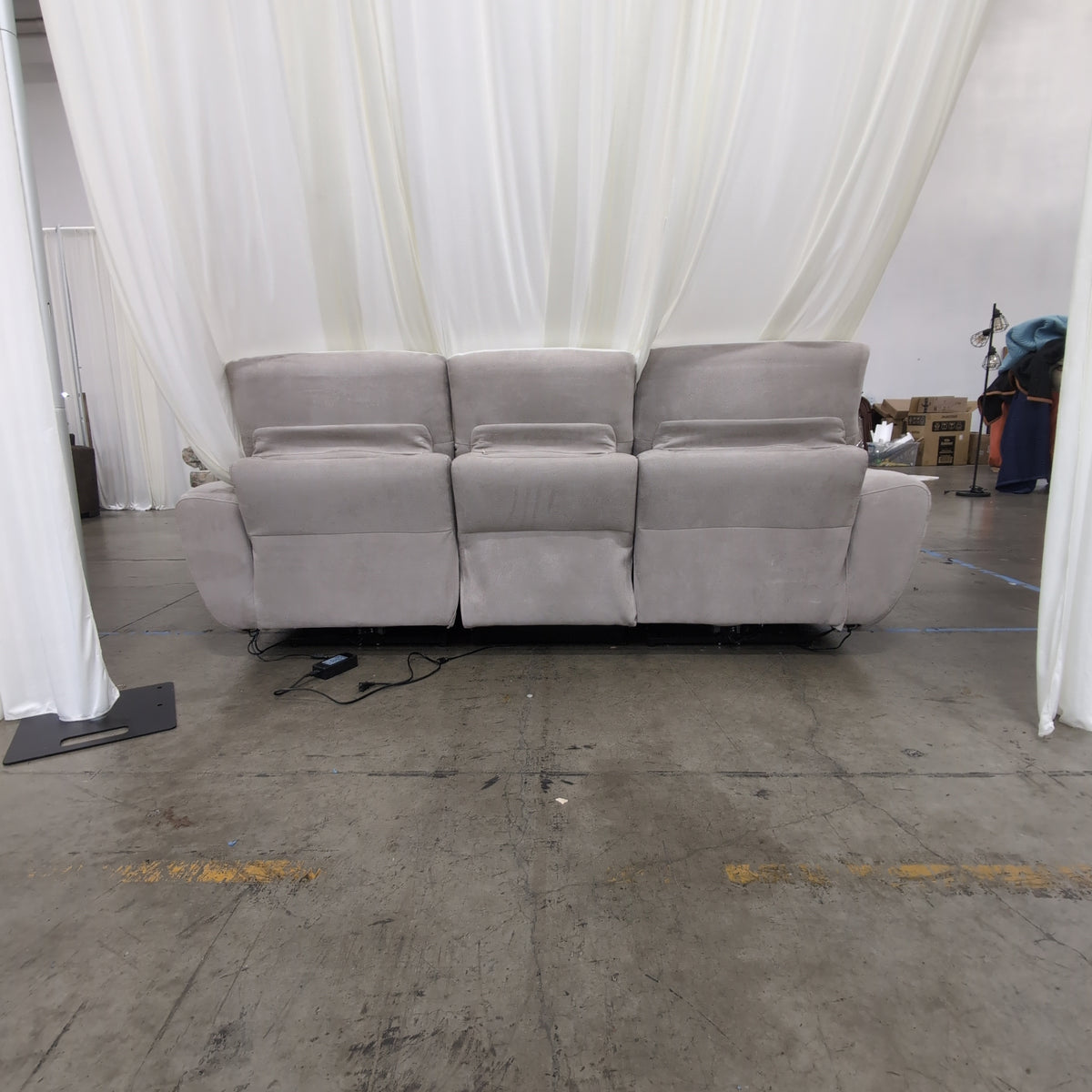 Prime Resource Int Two-Tone Leather Power Recliner Couch with Padded Backs