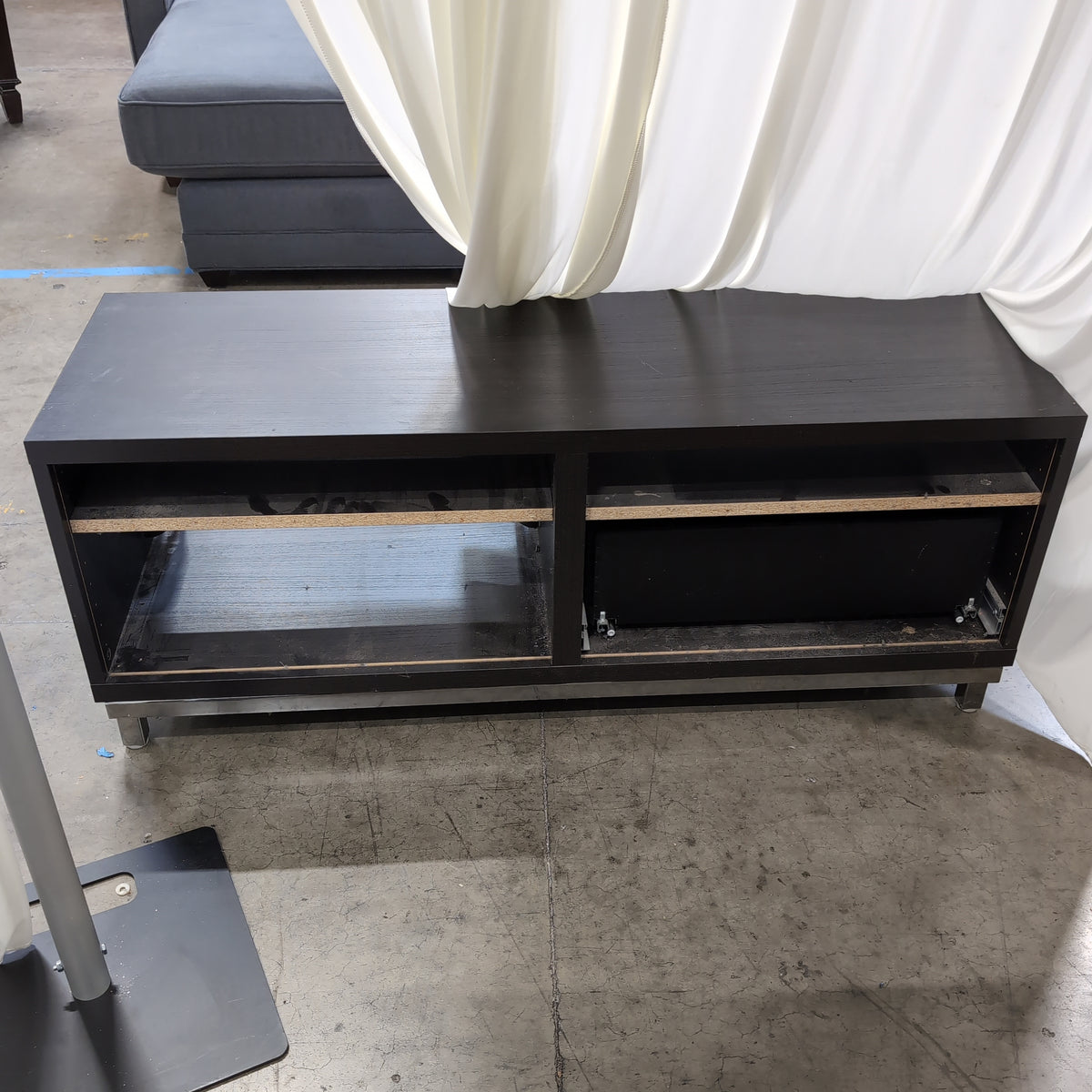 Dark Brown Wood TV Stand with Silver Hardware