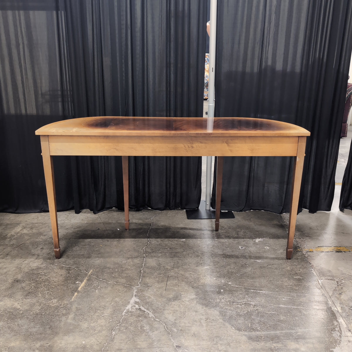 Semicircular Dark Wood Console Table with Brass Hardware