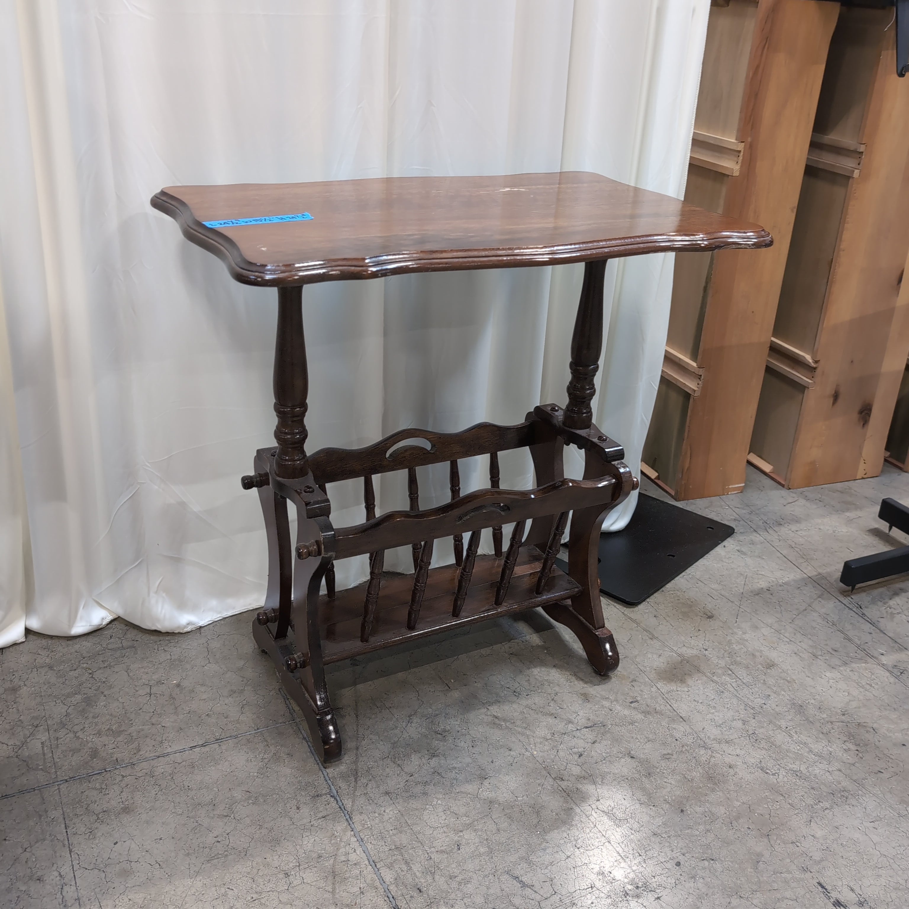 Traditional Brown Wood End Table with Shaped Top