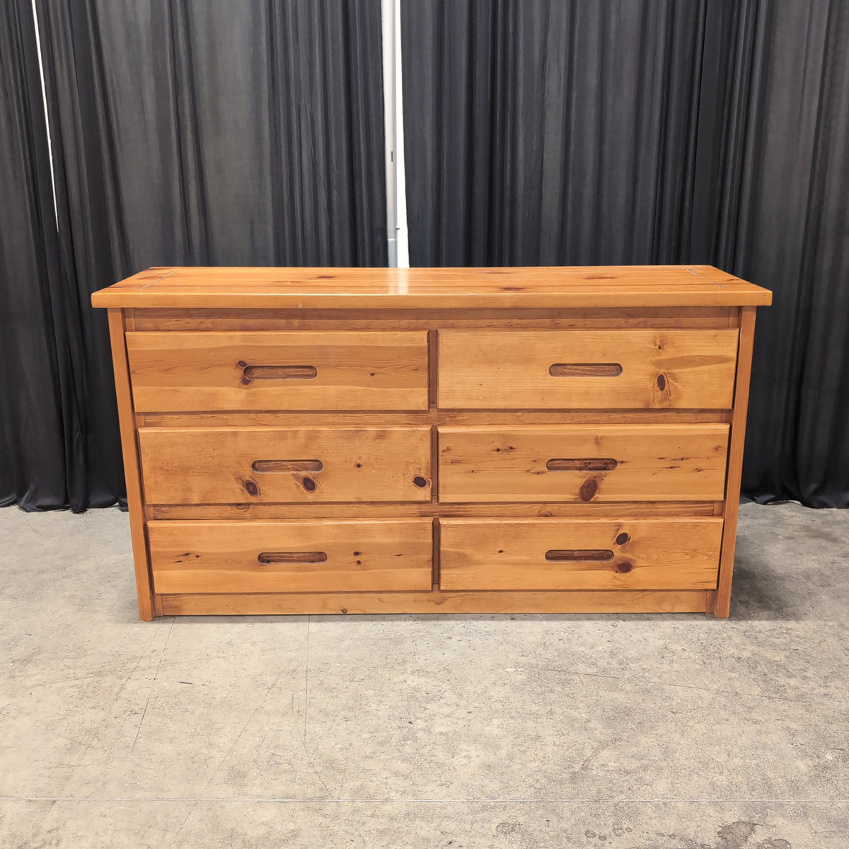 Warm Tone Six-Drawer Pine Wood Dresser