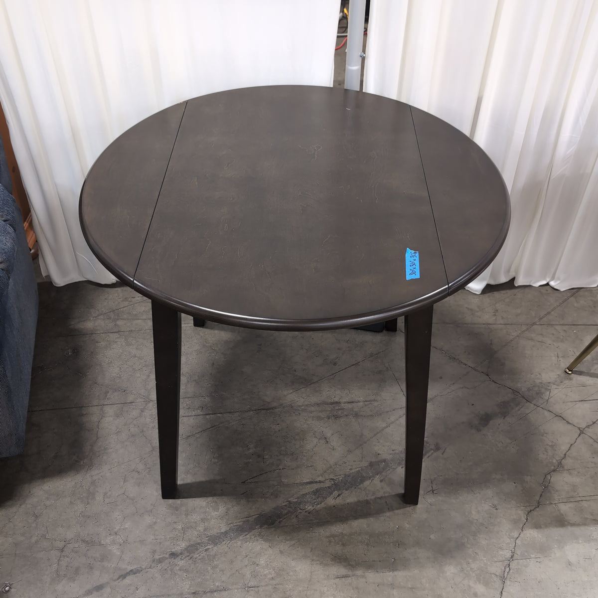 Round Dark Wood Drop Leaf Dining Table