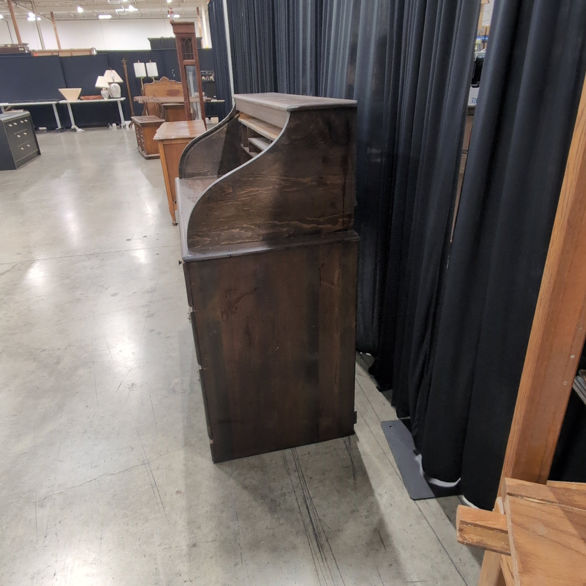 Traditional Dark Wood Roll-Top Desk with Drawers