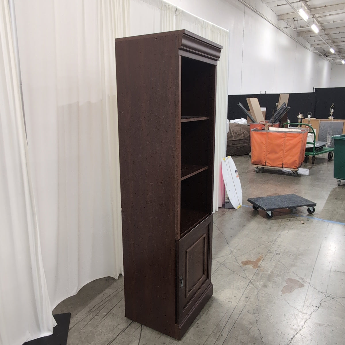 Brown Wood Bookcase with Crown Molding