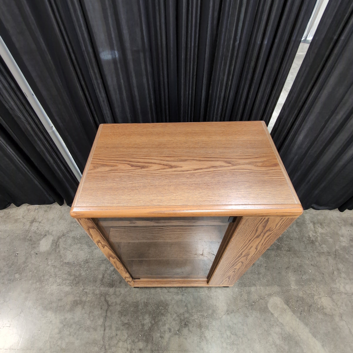 Light Brown Wood Cabinet with Sliding Glass Door