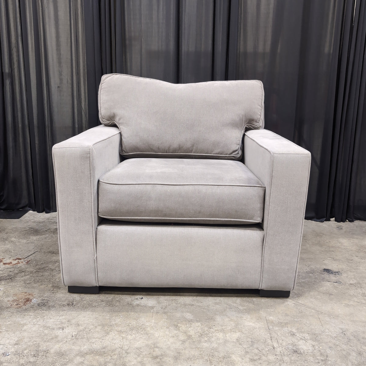 Light Gray Fabric Upholstered Armchair with Track Arms