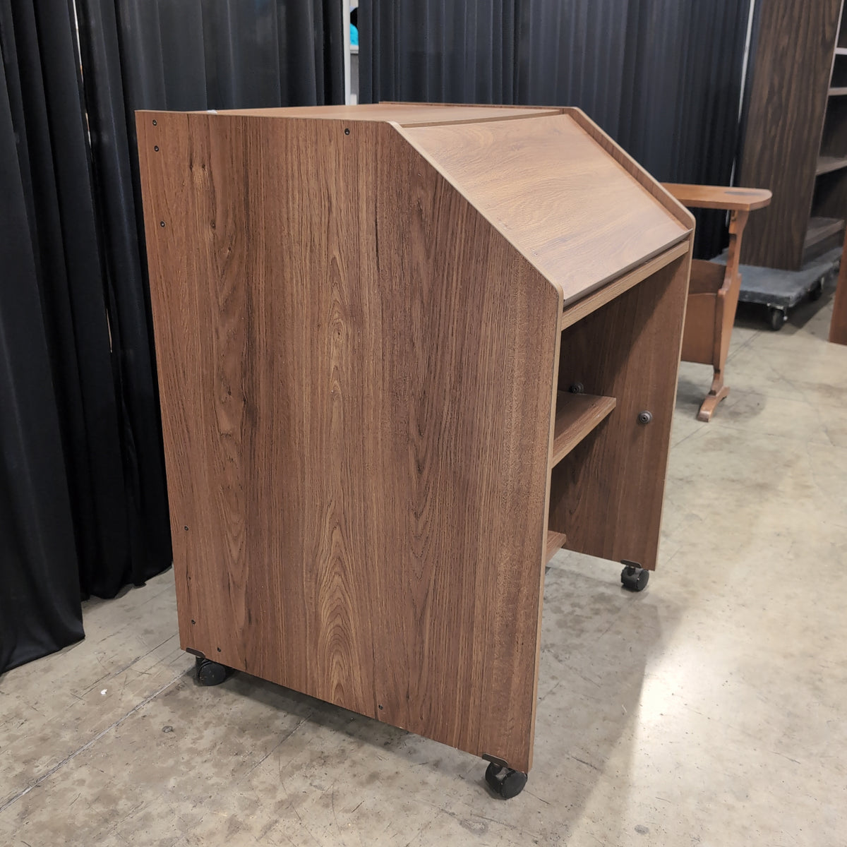 Medium Brown Wood Sloped Top Desk with Casters