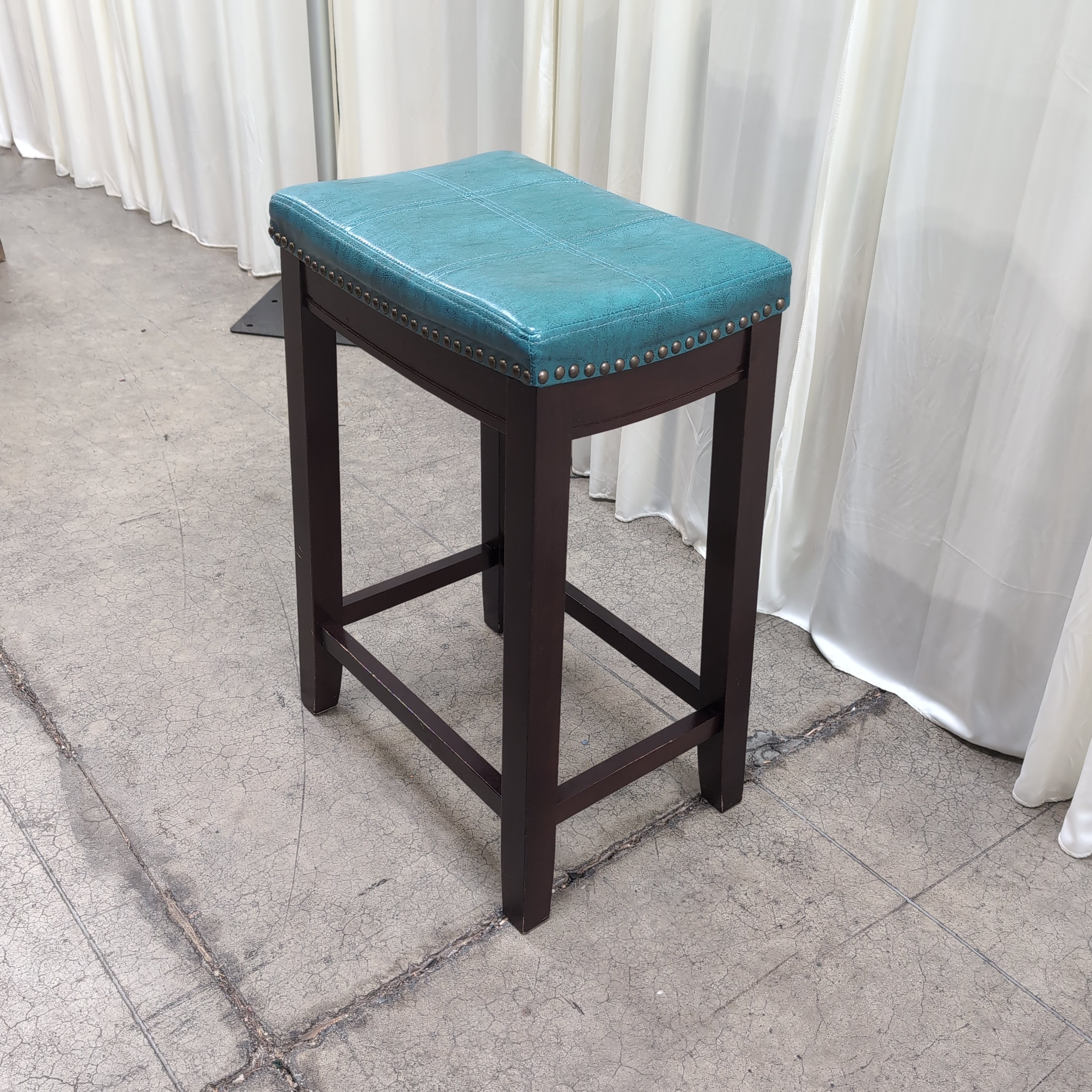 Teal Faux Leather Tufted Bar Stool with Nailhead Trim