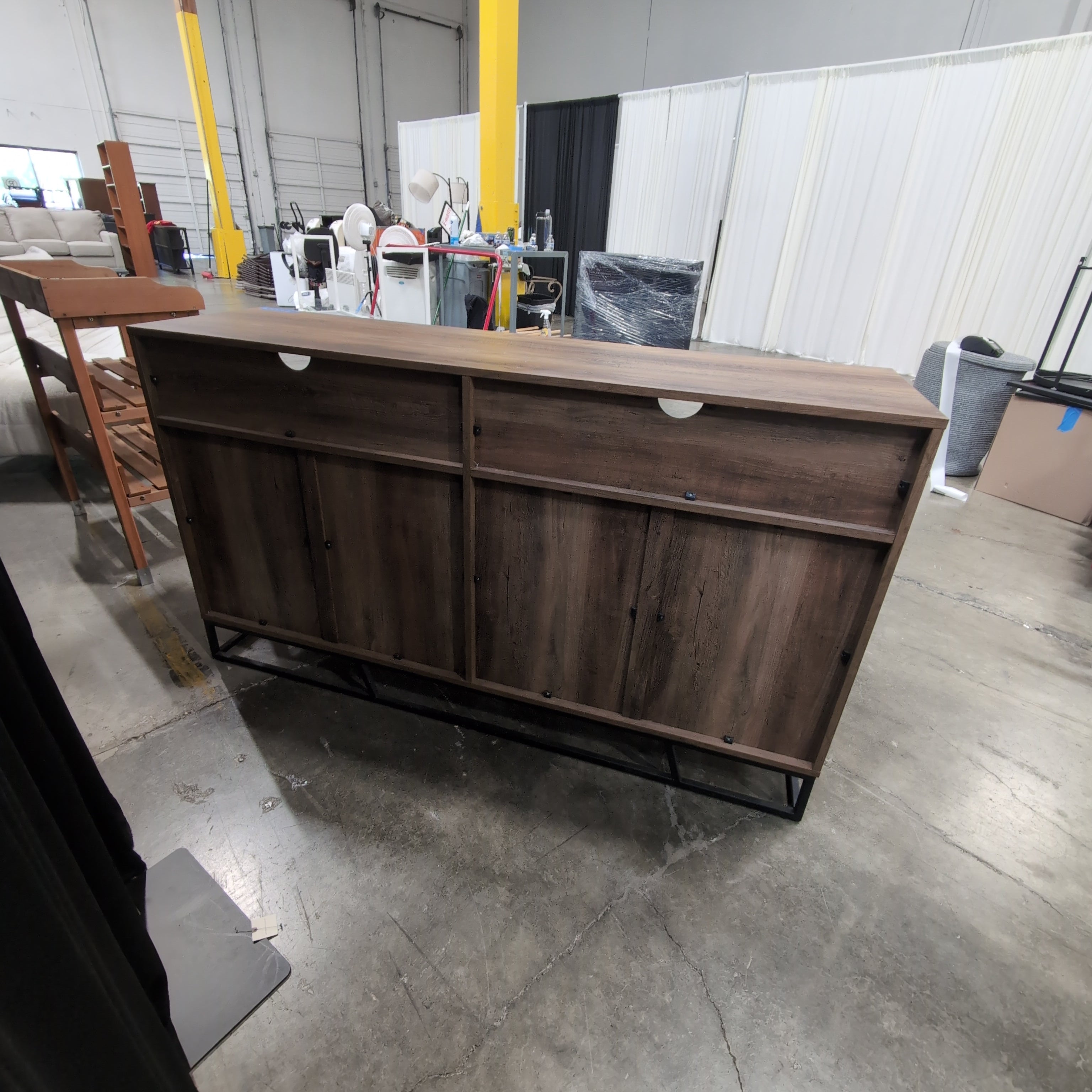 Brown Wood-Look Modern TV Stand with Angled Doors