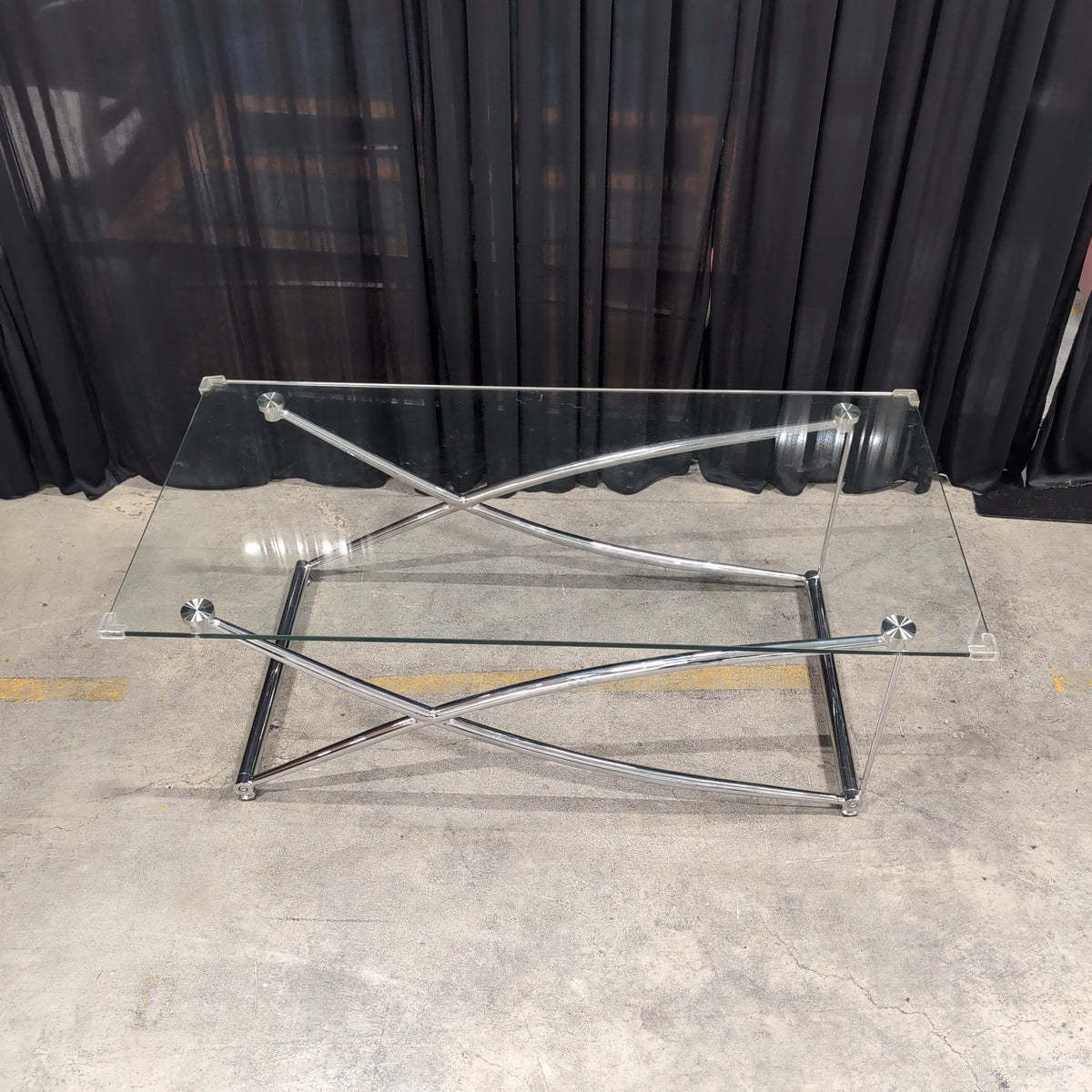 Modern Chrome X-Base Coffee Table with Glass Top