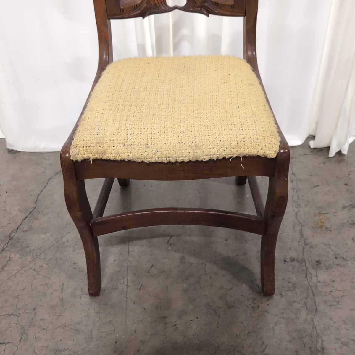 Ornate Carved Wood Dining Chair with Upholstered Seat
