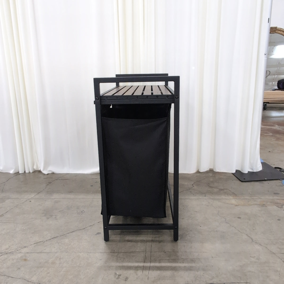 Industrial Black Metal Laundry Hamper with Wood Top