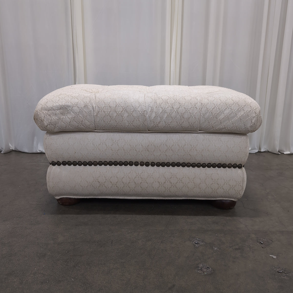 Cream Tufted Floor Cushions with Diamond Quilt Pattern
