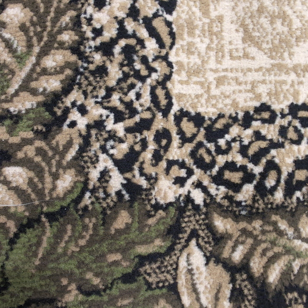 Traditional Beige Floral and Leopard Print Border Area Rug