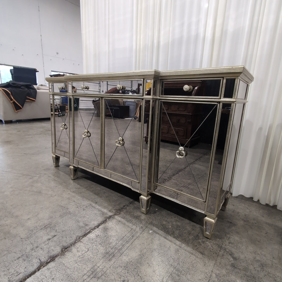 Zhong Shun Wood Art Co Champagne Mirrored Two-Drawer Buffet in Glass