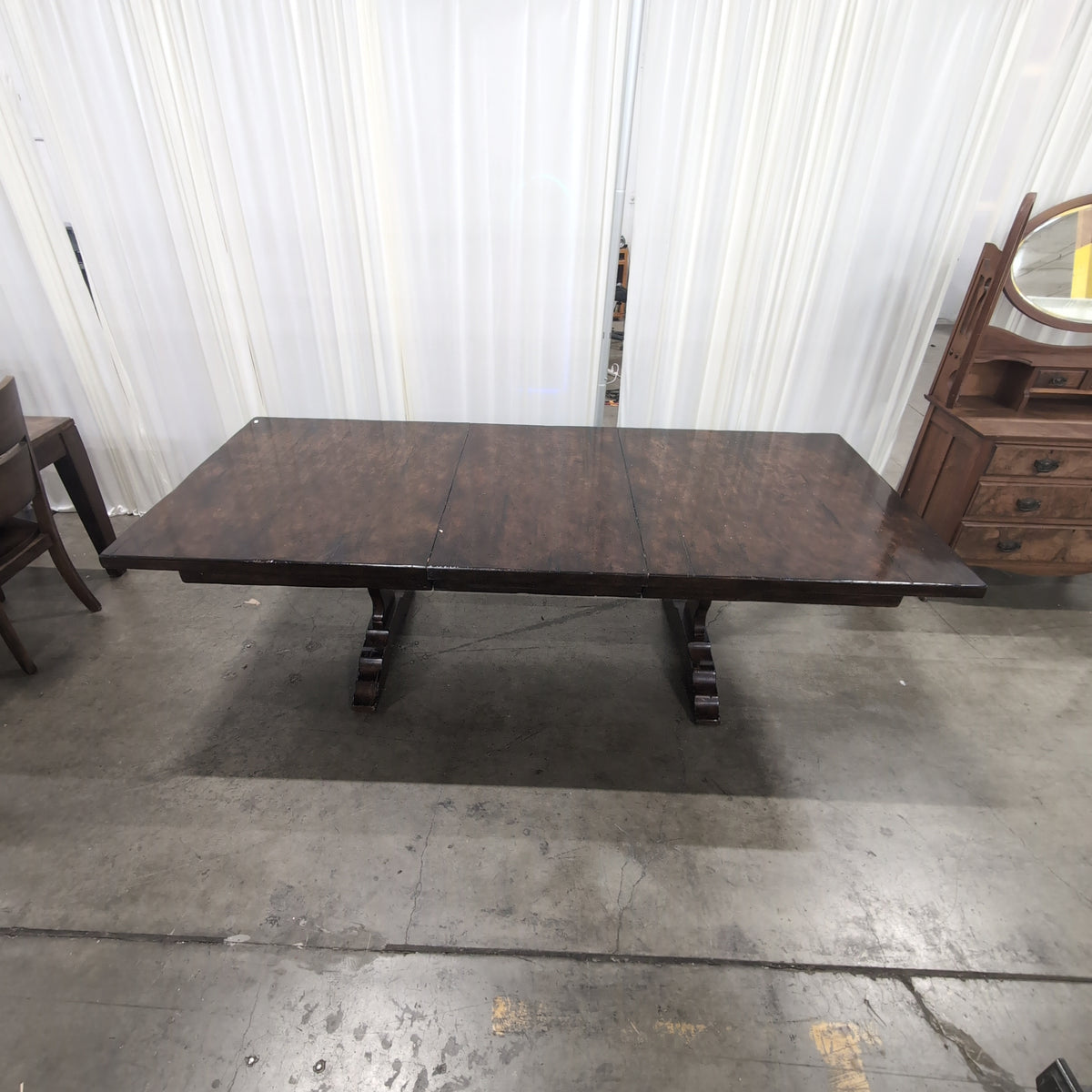 Rustic Dark Wood Plank Top Dining Table