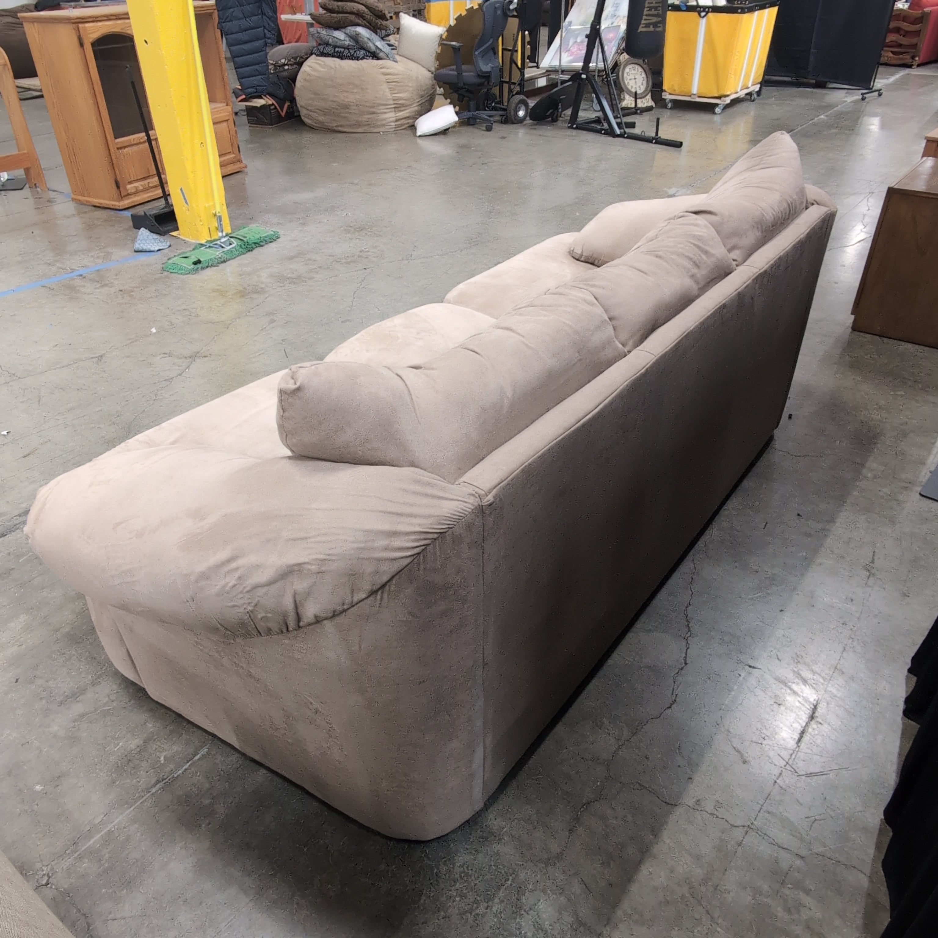 Light Brown Three-Cushion Couch in Microfiber