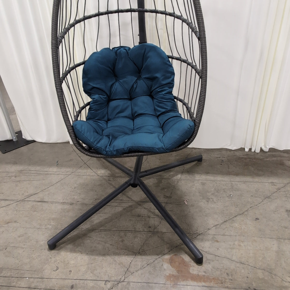 Gray Wicker-Look Swing Egg Chair with Teal Cushion