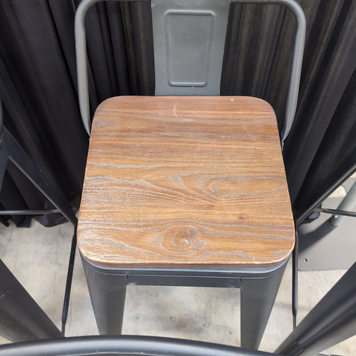 Industrial Style Dark Wood Seat Bar Stool