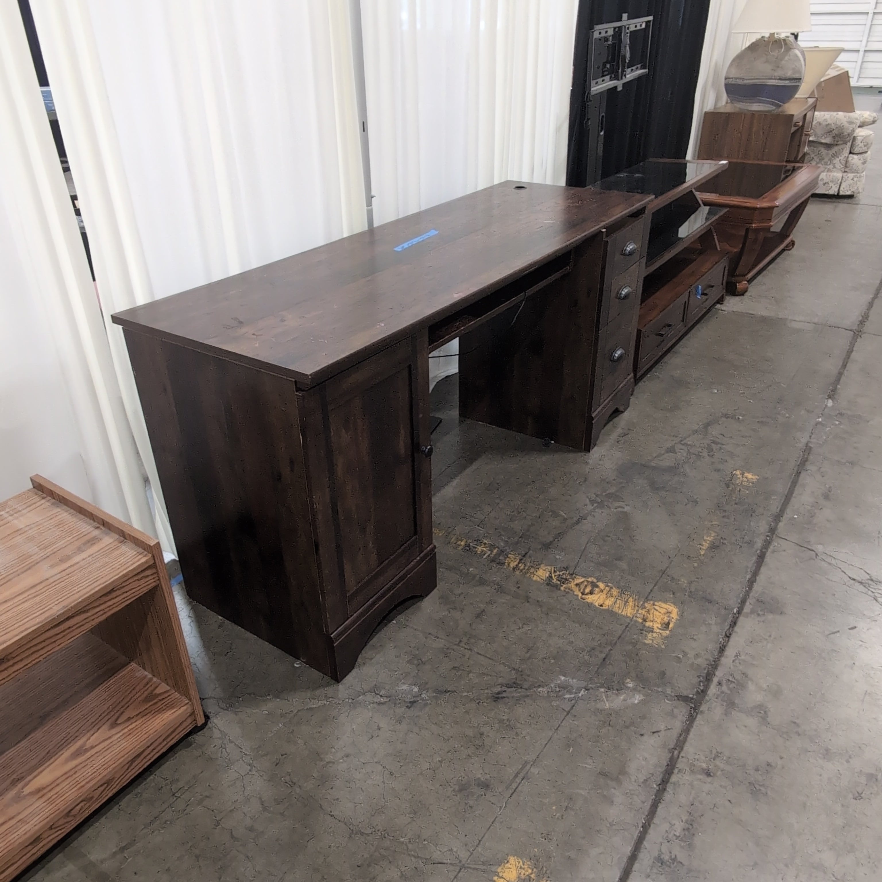 Not attached Dark Wood Computer Desk with Storage Cabinet