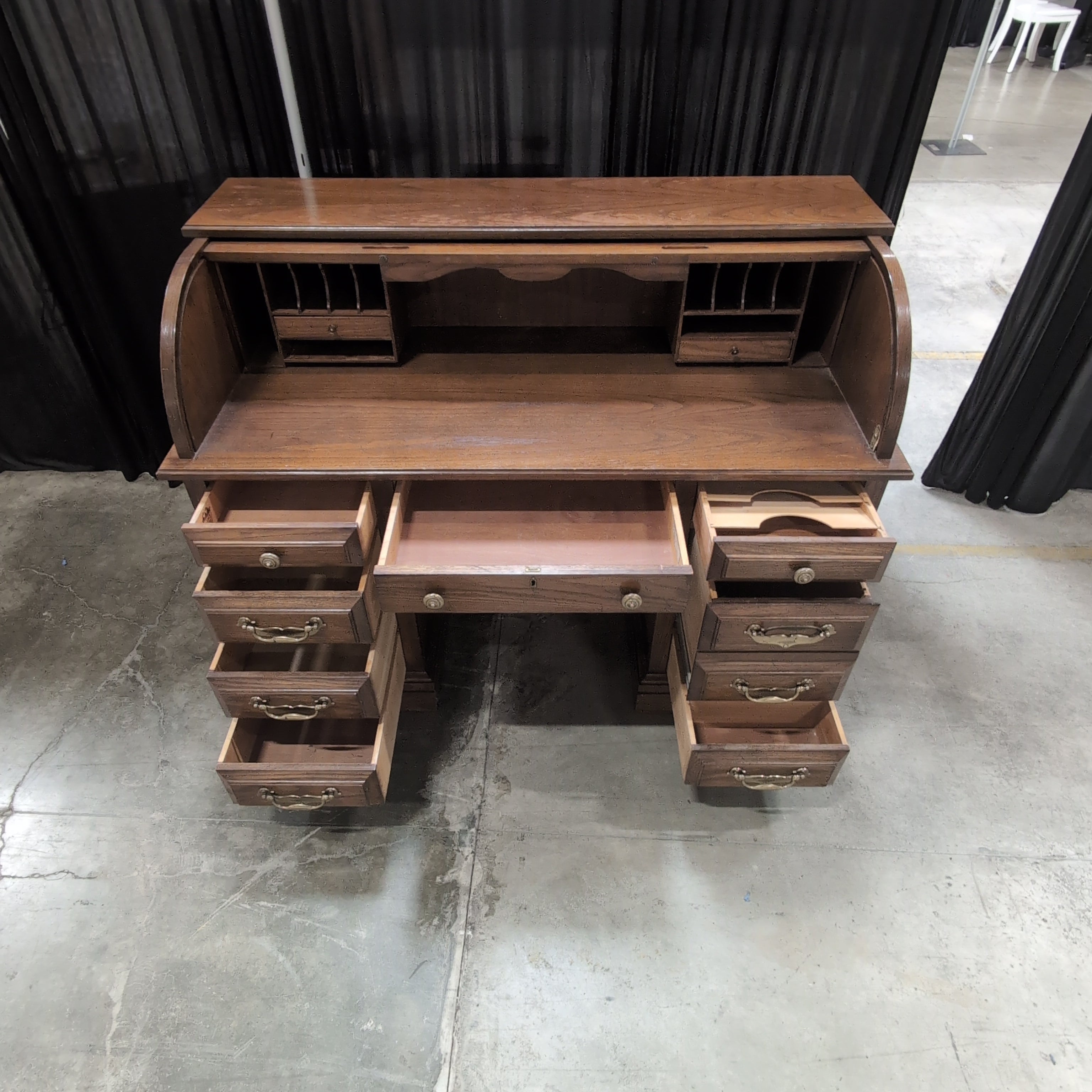 Jasper Cabinet Traditional Roll-Top Wood Desk with Cubbies