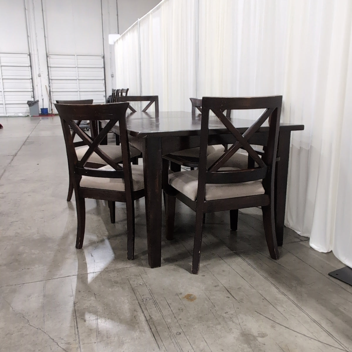 Dark Stained Wood Dining Table with Extension Mechanism