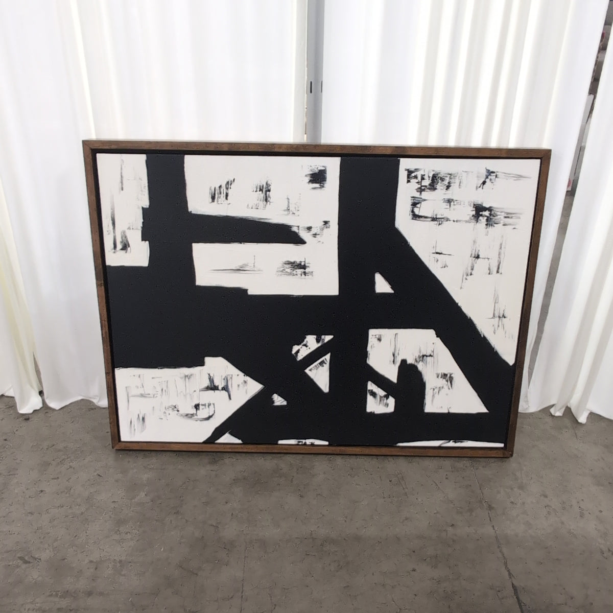 Monochromatic Abstract Canvas Painting with Wood Frame