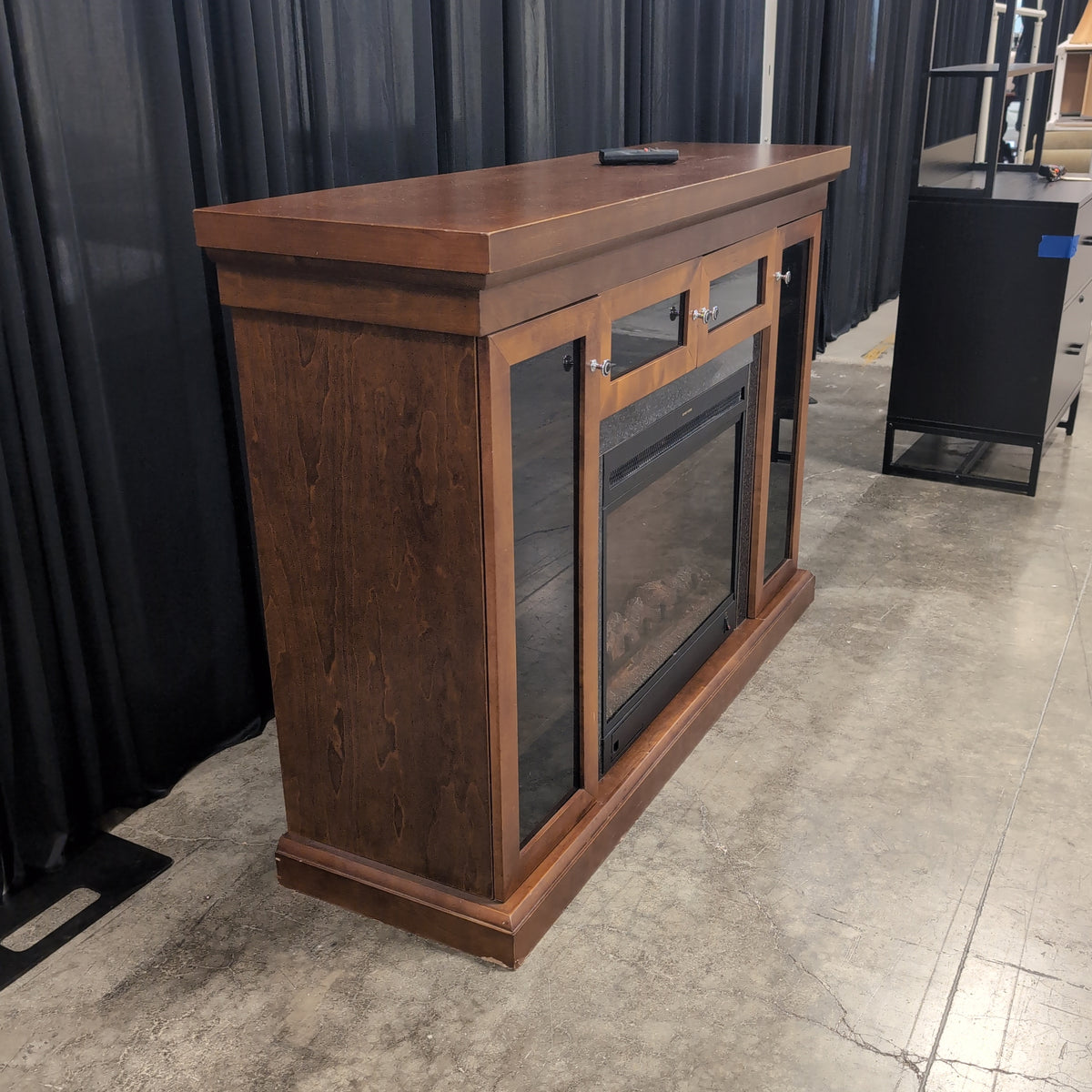 Medium Brown Wood TV Stand with Electric Fireplace
