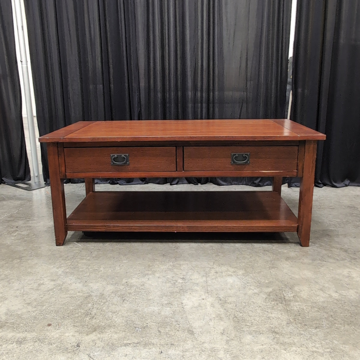Cherry Tone Wood Coffee Table with Storage Shelf