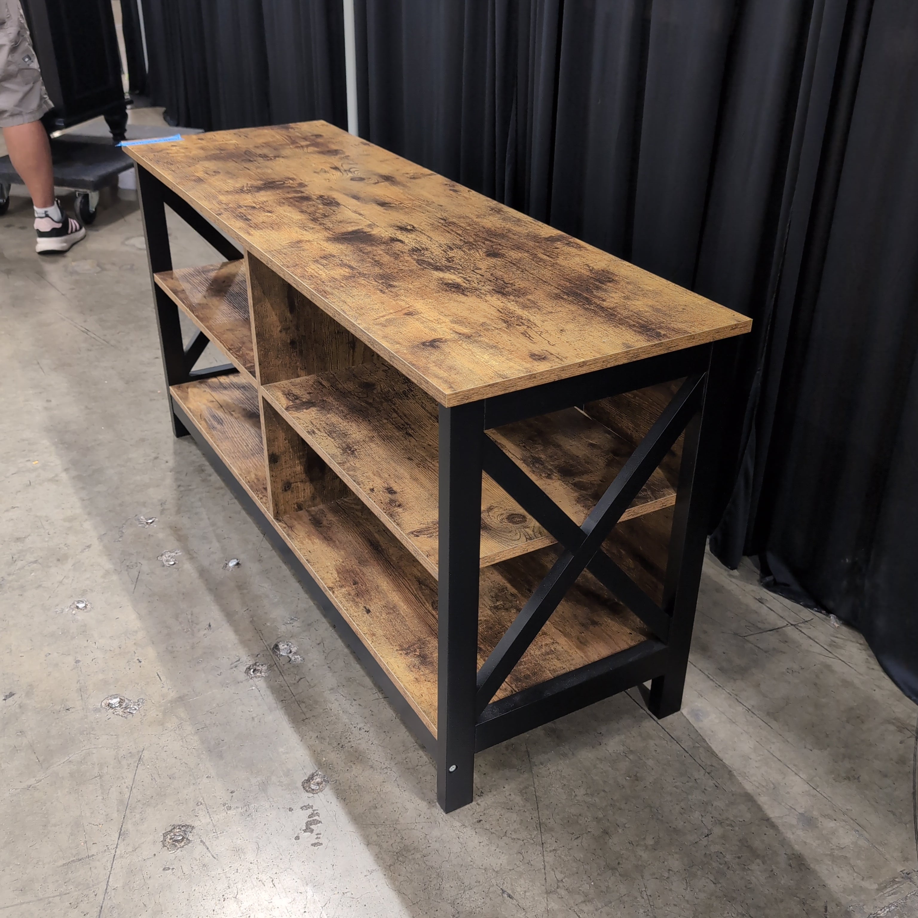 Rustic Brown Wood TV Stand with X-Brace Sides
