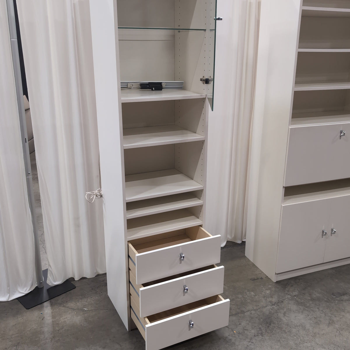 Light Grey China Cabinet with Glass Door and Drawers