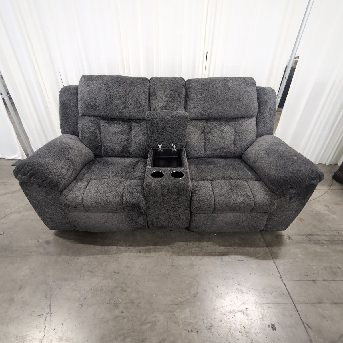 Grey Fabric Reclining Loveseat with Center Console