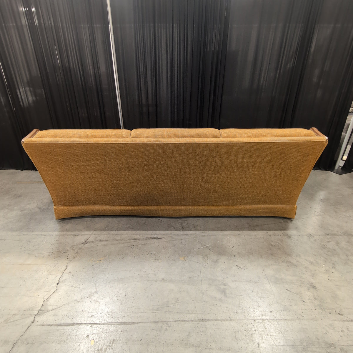 Vintage Mustard Yellow Tufted Couch with Wood Trim