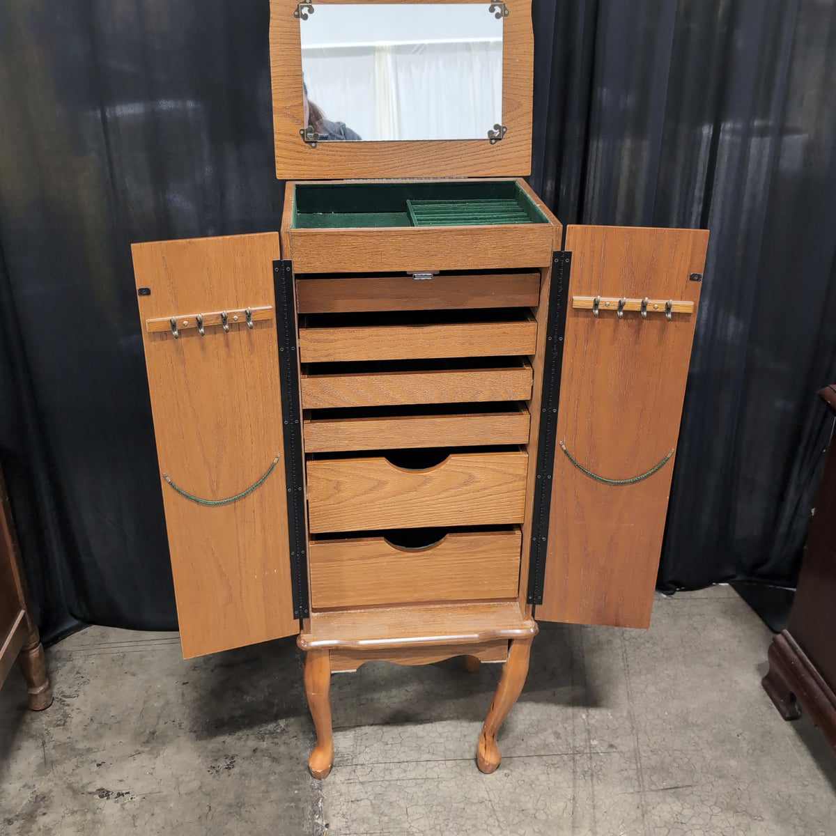 Oak Wood Two-Door Audio Cabinet with Cabriole Legs