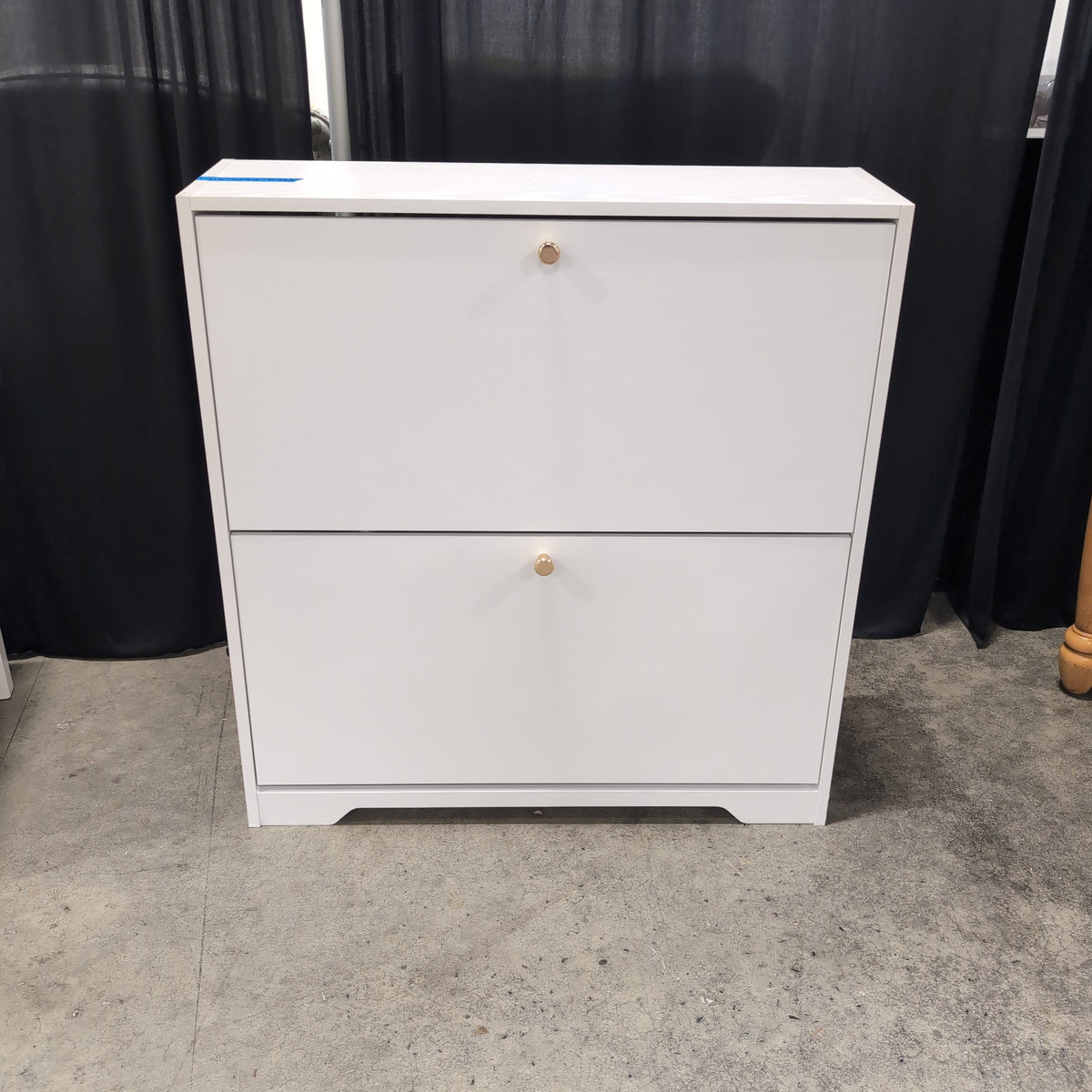 White Modern Shoe Cabinet with Gold Knobs
