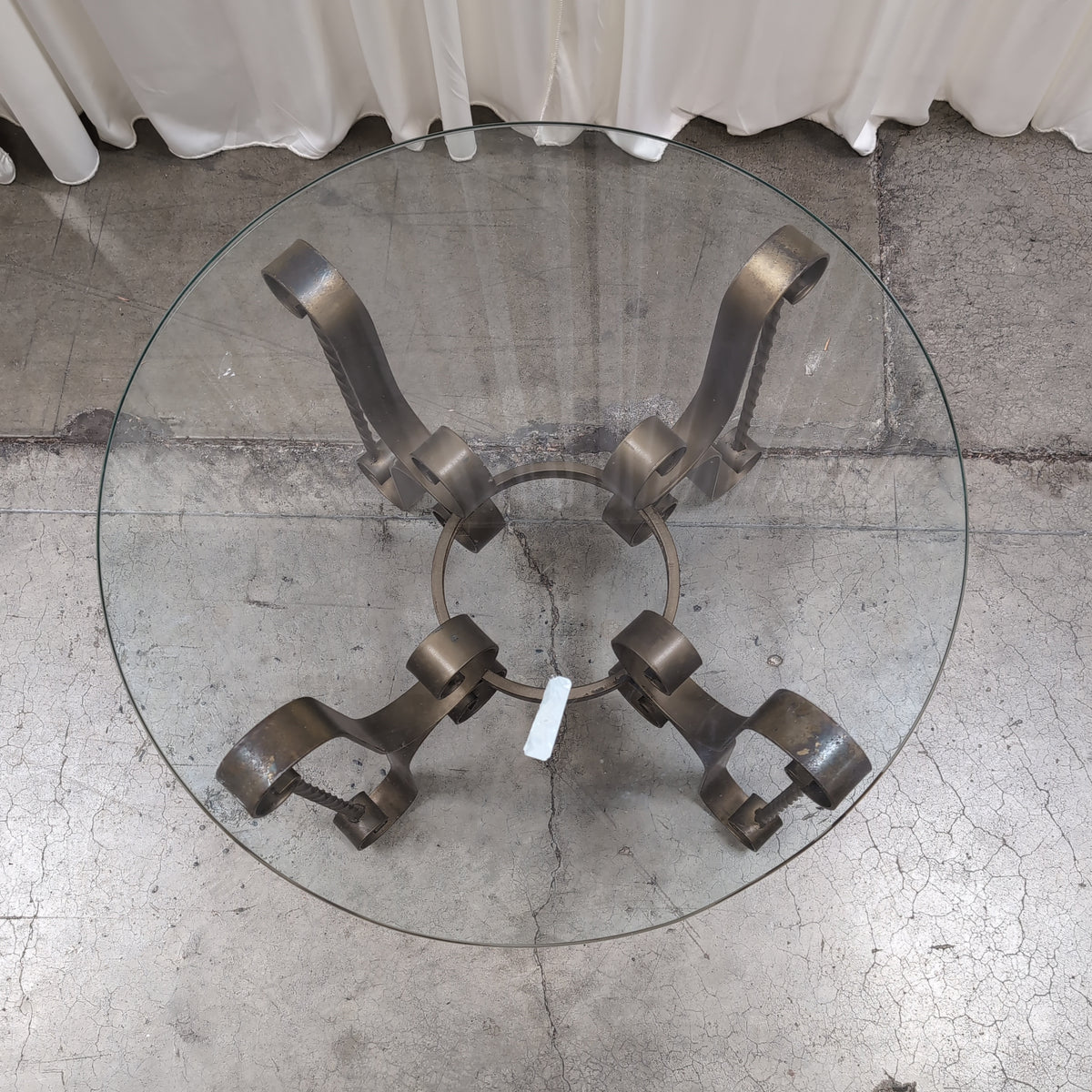 Ornate Scrollwork Iron End Table with Glass Top