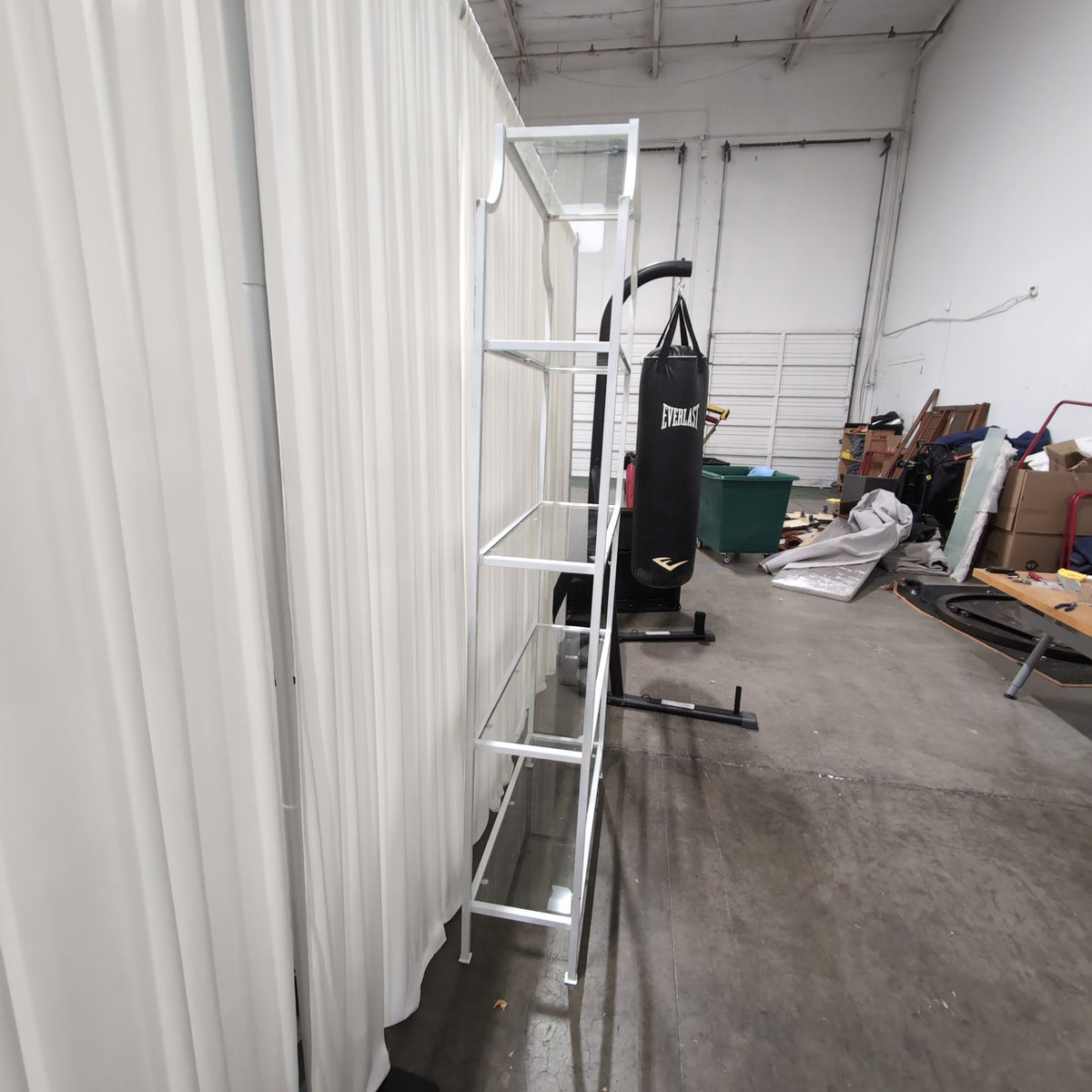 Modern White Metal Bookcase with Glass Shelves