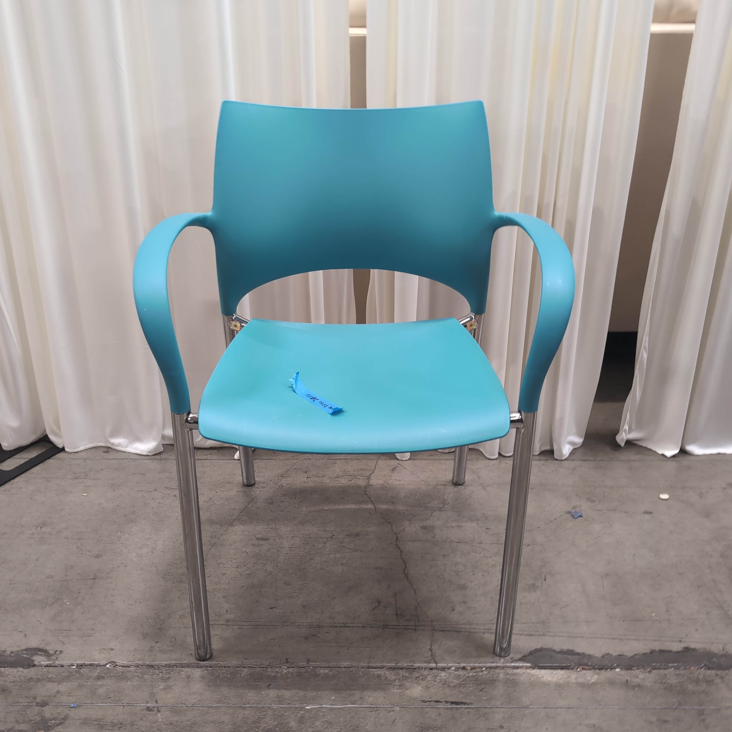 Modern Teal Plastic Arm Chair with Metal Legs