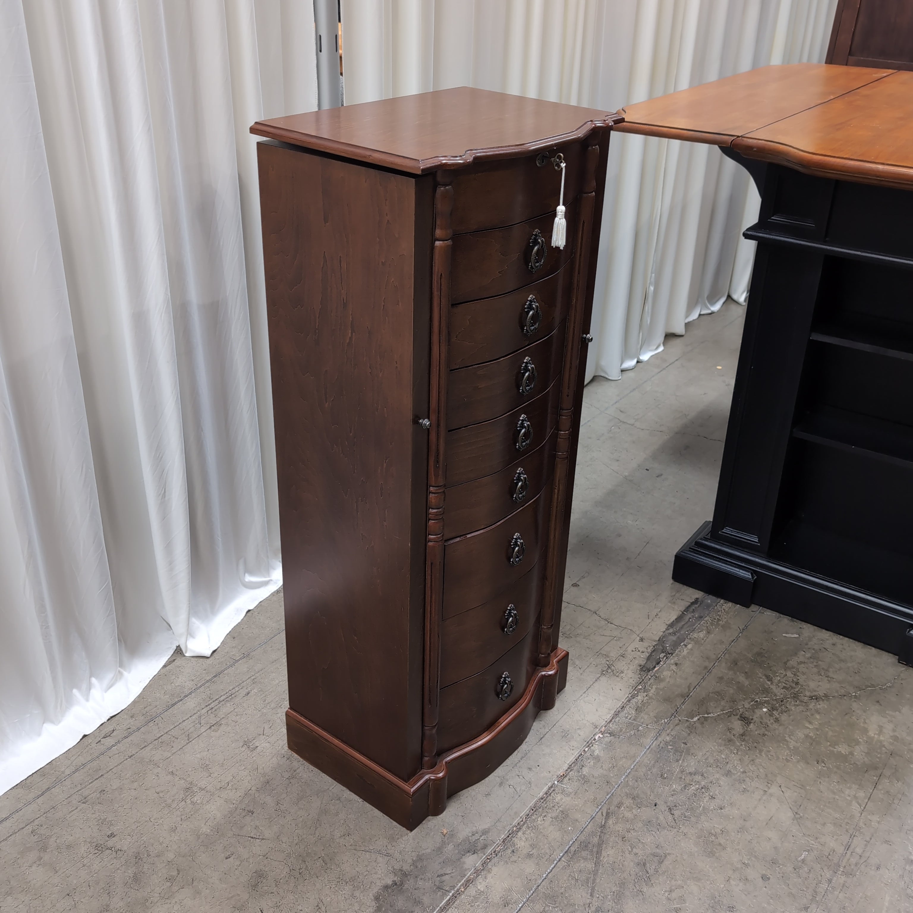 Cherry Finish Jewelry Armoire with Ornate Hardware