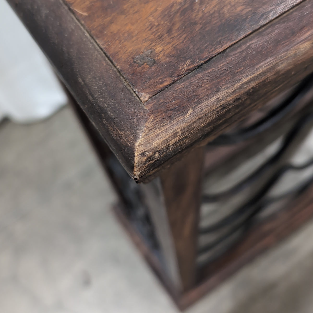 Dark Wood Top Metal Bottle Wine Rack