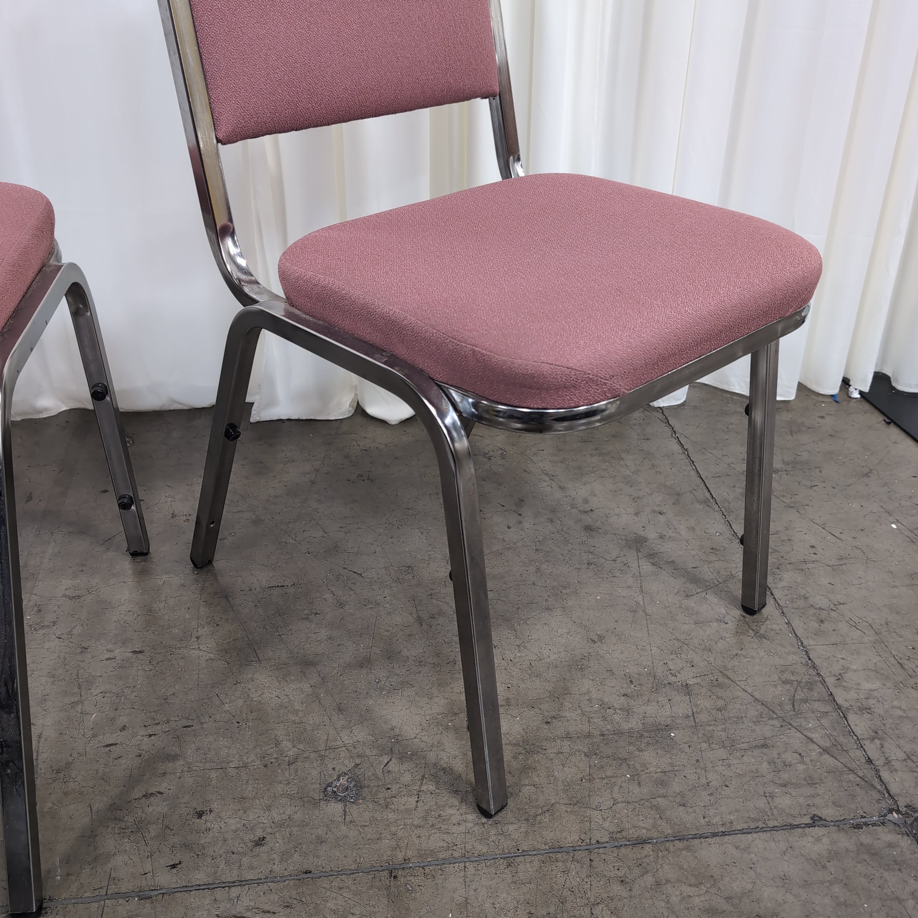 Set of Four Pink Upholstered Stacking Chair with Chrome Frame