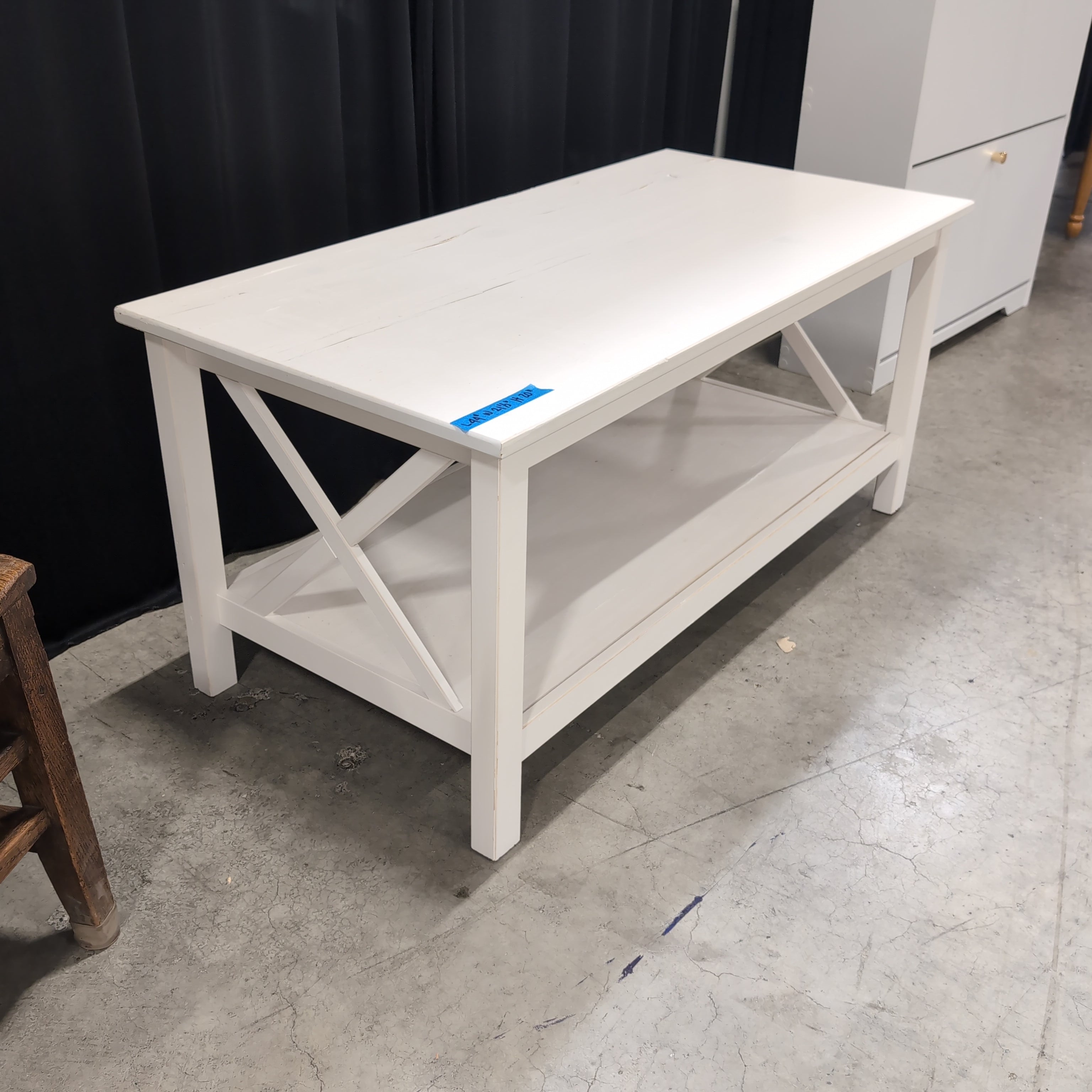 White Farmhouse Style Coffee Table with Lower Shelf