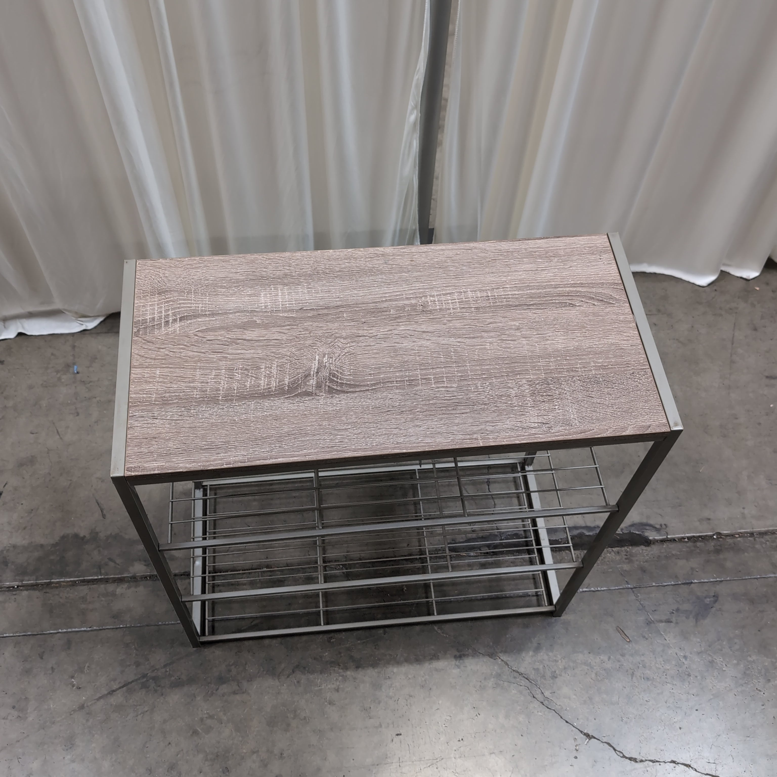 Light Wood Grain Top Shoe Rack with Metal Shelves
