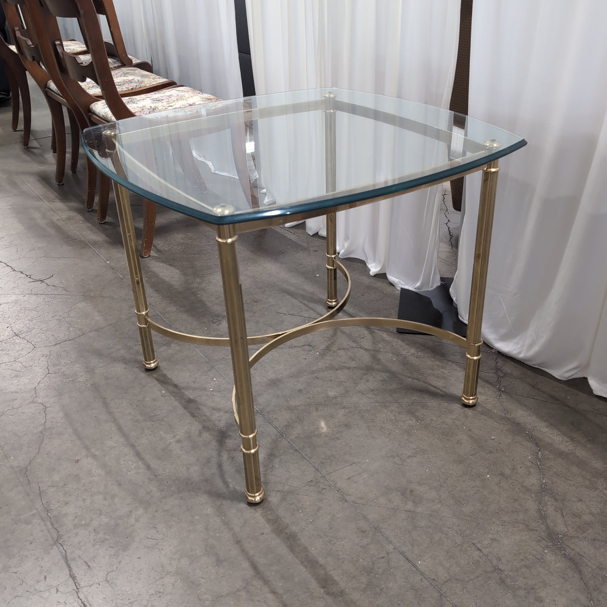 Square Brass Finish End Table with Glass Top