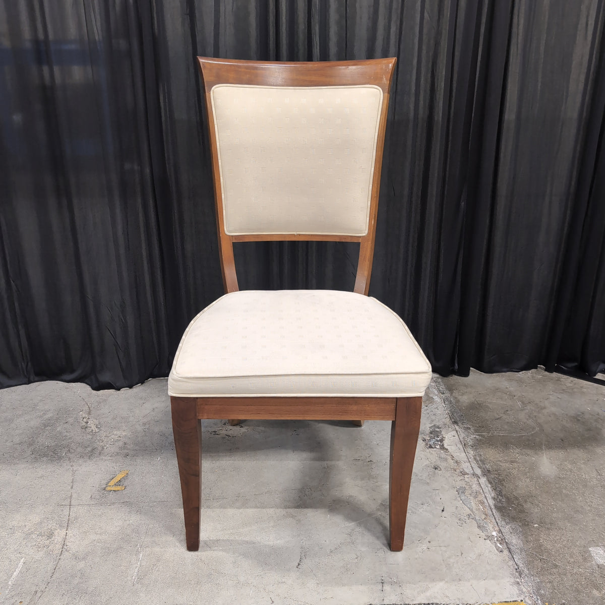Classic Brown Wood Dining Chair with Cream Upholstery