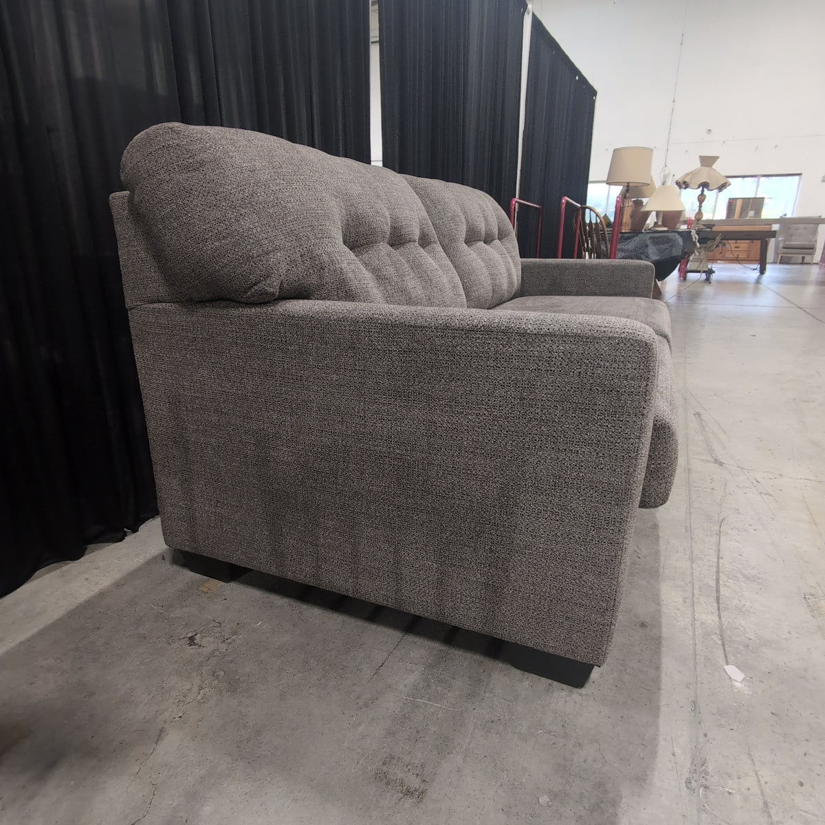 Textured Brown Fabric Two-Seater Couch with Tufted Back