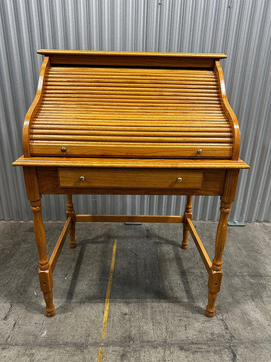 Small Oak Color Roll Top Desk / Mail Room Organizer