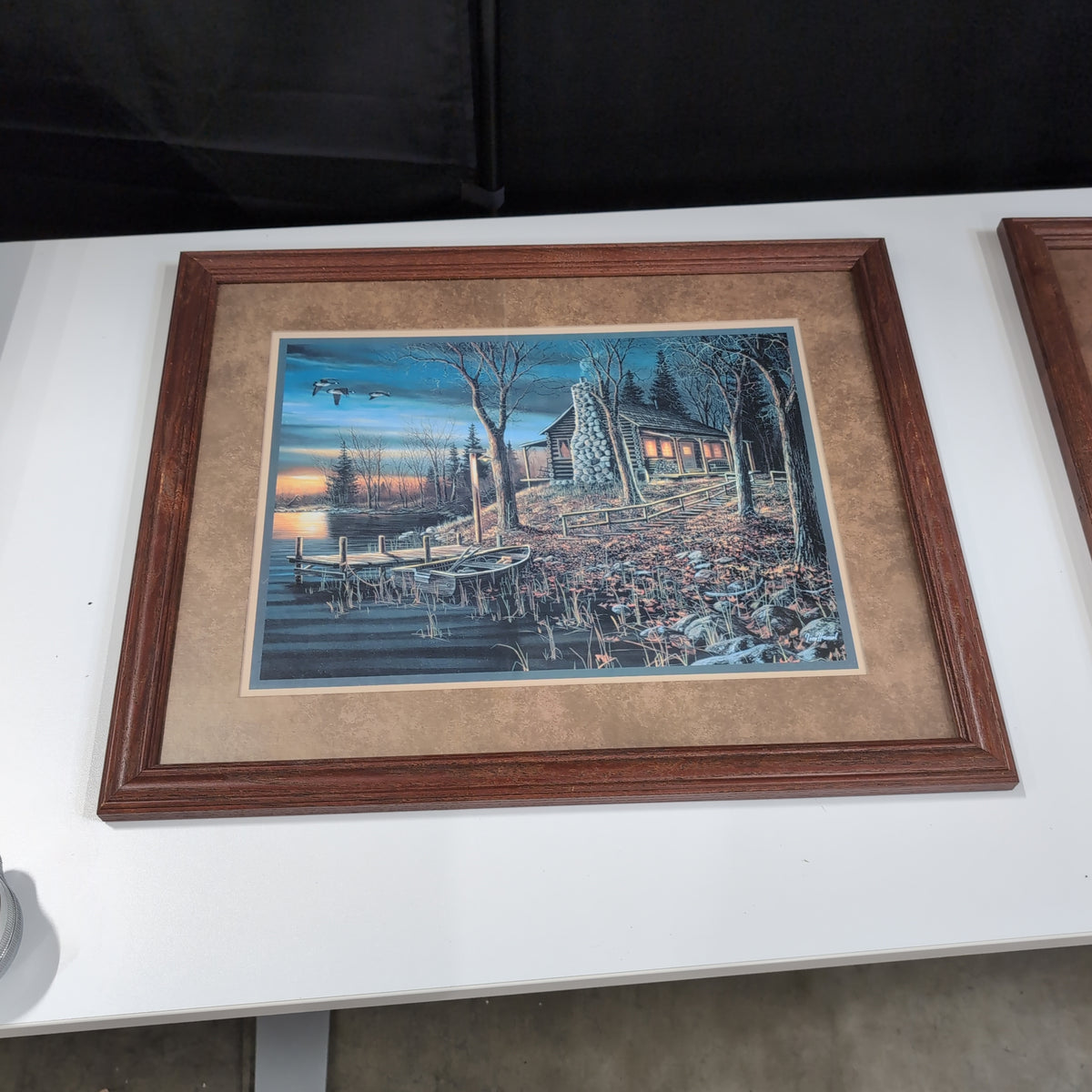 Rustic Cabin Lake Sunset Framed Picture