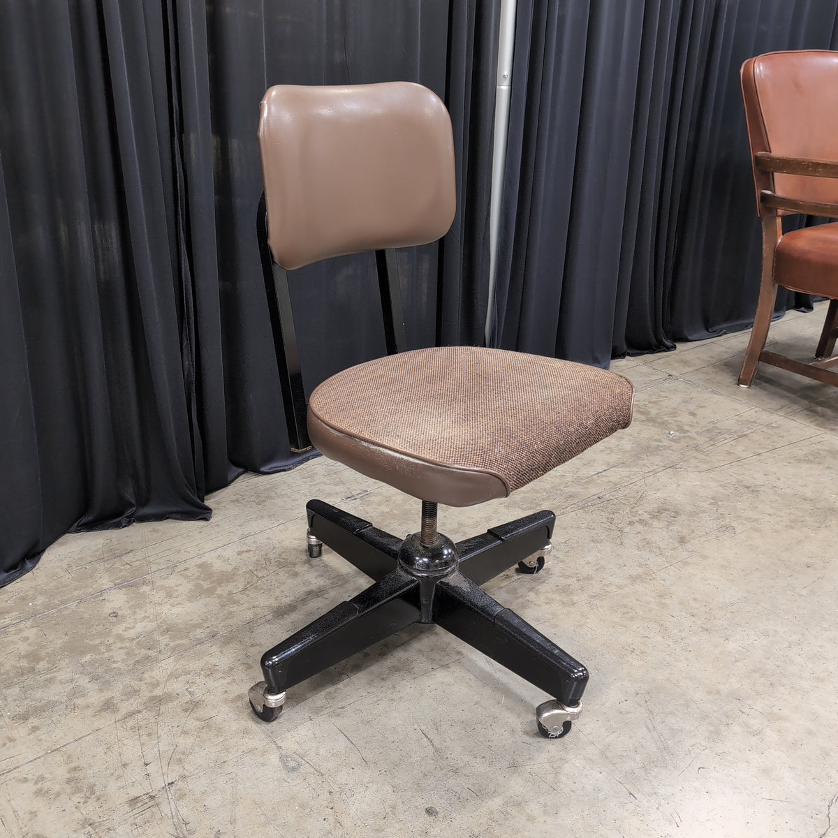 Brown Upholstered Swivel Office Chair