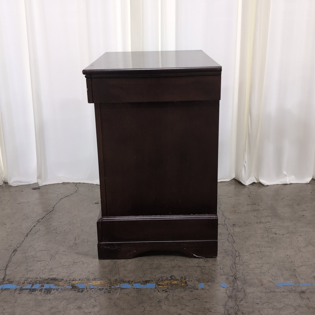 Dark Brown Two-Drawer Nightstand with Silver Knobs